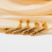 New Design Waterproof 18K Gold Plated Stainless Steel Jewelry Zircon Trimmed Rectangle Hoop Earrings