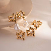 Design Lava Heart Pearl 18K Stainless Steel Gold Plated Hollow Heart Maple Leaf Open Ring for Women