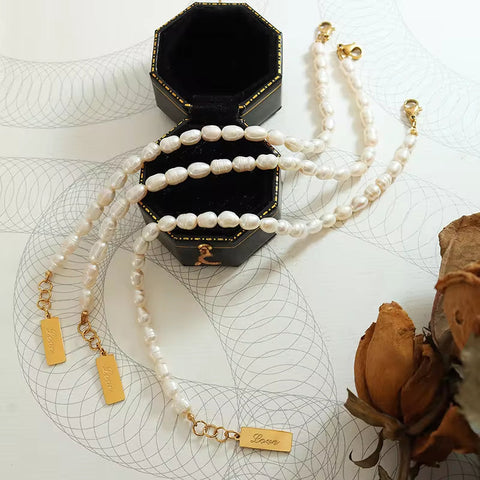 Dainty 18K Gold Plated Stainless Steel Lucky Charm Quality Fresh Water Pearl Jewelry Natural White Freshwater Pearl Bracelet