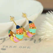JEWELRY EH110 French Enamel Glaze Fashion C-Shaped Earrings Senior Light Sense of Luxury Color Clash Gentle Earrings
