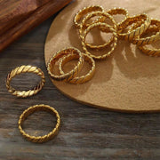 Luxury Fashion Geometric Plain Women Ring Stainless Steel 18K Real Gold Plated Twist Finger Rings Jewelry