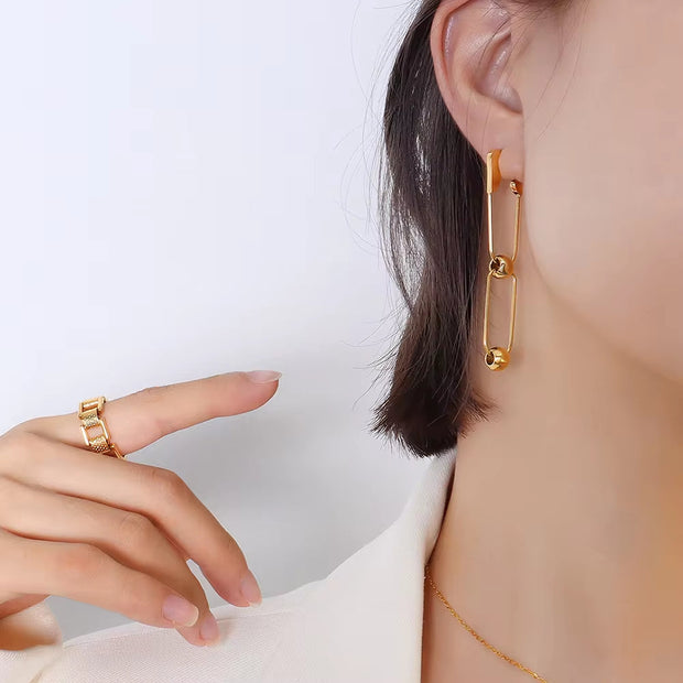 Designer Custom French Bohemian Fashion Jewelry 18K Gold Plated Stainless Steel Paper Clip Ball Studs Earrings