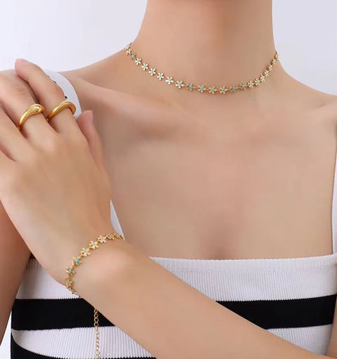 Custom Latest Designs 18K Gold Plated Stainless Steel Enamel Flower Bracelet Bangles Jewelry