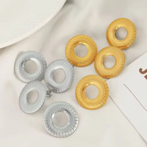 JEWELRY EH176 Exaggerated Titanium Steel Stainless Steel 18K Line Radial Design Circle Earrings for Women