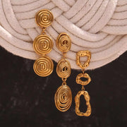 Minimalist Earrings Set Gold Plated Tassel Earrings Hammered Winding Stud Earrings Stainless Steel Jewelry