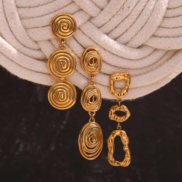 Minimalist Earrings Set Gold Plated Tassel Earrings Hammered Winding Stud Earrings Stainless Steel Jewelry