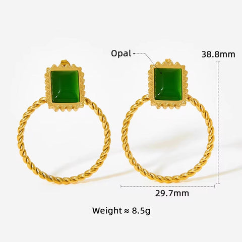 New Retro Exaggerated Elegant Big Statement Sexy Accessories Women Gold Plated Opal Screw Back Stud Earrings