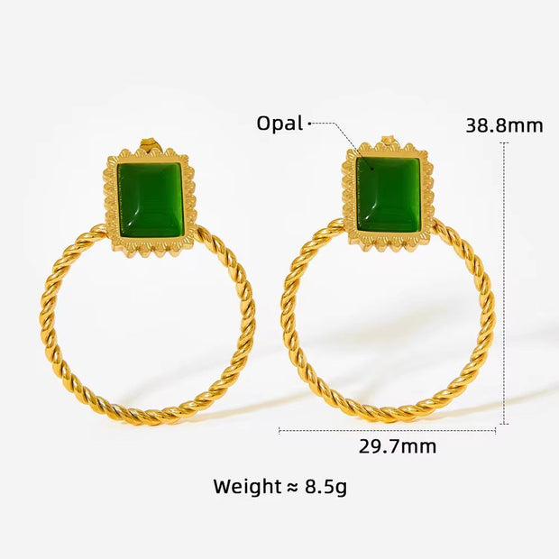 New Retro Exaggerated Elegant Big Statement Sexy Accessories Women Gold Plated Opal Screw Back Stud Earrings