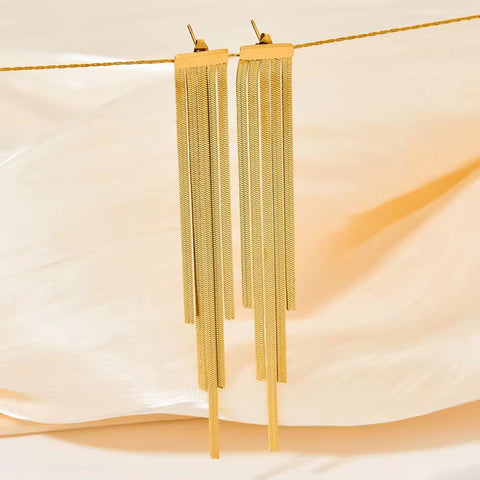 Hot Sell Snake Bone Chain Tassel Earrings Women Jewelry Designer Stainless Steel 18K Gold Plated Fringe Earrings