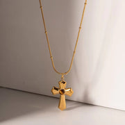 Jewelry 18K PVD Gold Plated Hammer Cross Necklace Tiger Eye Stone Cross Pendant Necklace for Women