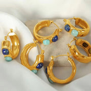 JEWELRY EH152 High Quality Wholesale Custom Cheap Vintage Square Stone Set Natural Stone Earrings