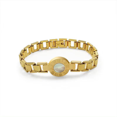 Wholesale Roman Numeral Dial Couple Shell Steel 18K Gold Plated Pvd Plating Bracelet