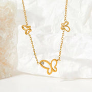 Ins Thin Chain Gold Plated Stainless Steel Three Butterfly Shape Hollow Zircon Necklace