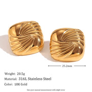 Dropshipping Trend 2024 Square Engraved Wing Stud Earrings Gold Plated Statement Jewelry Stainless Steel Earrings