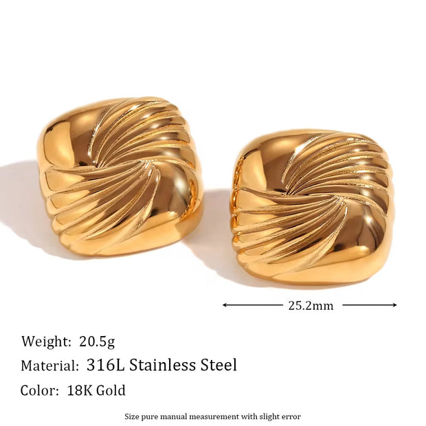 Dropshipping Trend 2024 Square Engraved Wing Stud Earrings Gold Plated Statement Jewelry Stainless Steel Earrings