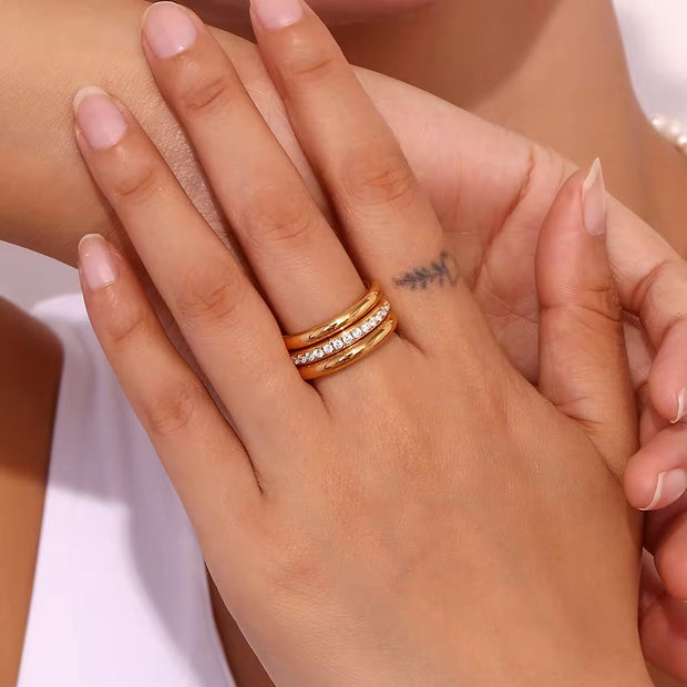 Non Tarnish Zircon Stacking Ring Set Waterproof Tarnish Free Jewelry Stainless Steel Signet Rings