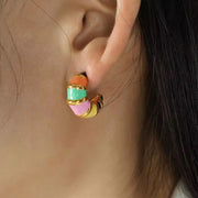 JEWELRY EH110 French Enamel Glaze Fashion C-Shaped Earrings Senior Light Sense of Luxury Color Clash Gentle Earrings