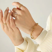 Fashion 18K Gold Plated Thick Jewelry Titanium Stainless Steel Chunky Chain Bracelets for Women