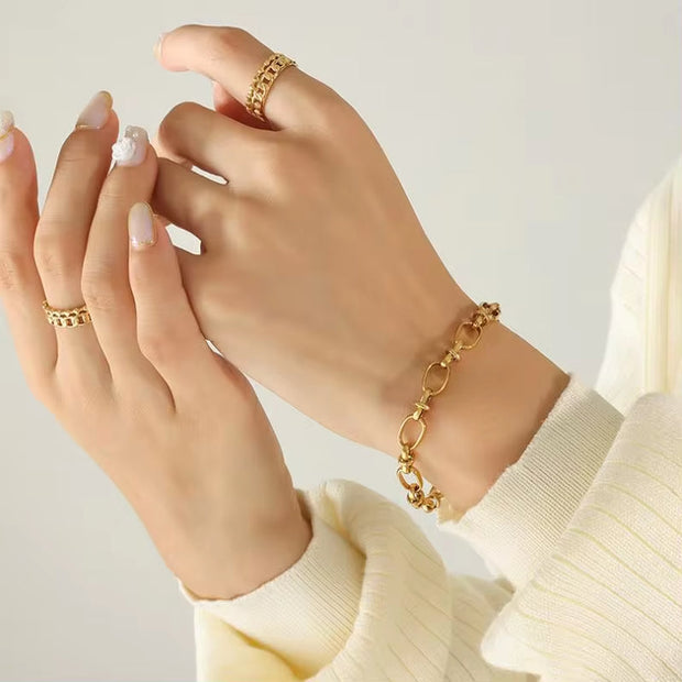 Fashion 18K Gold Plated Thick Jewelry Titanium Stainless Steel Chunky Chain Bracelets for Women