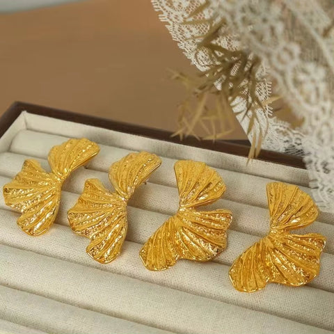 JEWELRY EH103 Fashion Ginkgo Biloba Earrings Fashion Earrings Exaggerated Heavy Duty Stainless Steel Earrings