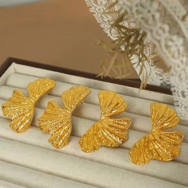JEWELRY EH103 Fashion Ginkgo Biloba Earrings Fashion Earrings Exaggerated Heavy Duty Stainless Steel Earrings