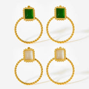 New Retro Exaggerated Elegant Big Statement Sexy Accessories Women Gold Plated Opal Screw Back Stud Earrings