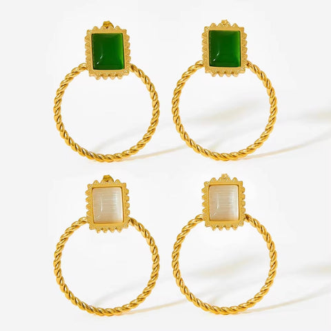 New Retro Exaggerated Elegant Big Statement Sexy Accessories Women Gold Plated Opal Screw Back Stud Earrings