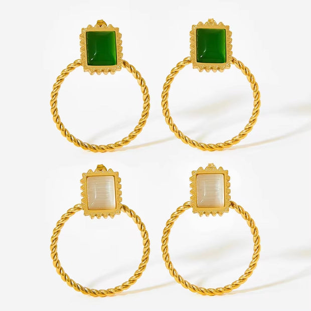 New Retro Exaggerated Elegant Big Statement Sexy Accessories Women Gold Plated Opal Screw Back Stud Earrings