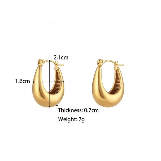 Minimalist Basic Stainless Steel 18K Gold Plated Boat Shape Hoop Earrings Women'S Tarnish Free Hypoallergenic Gold Jewelry