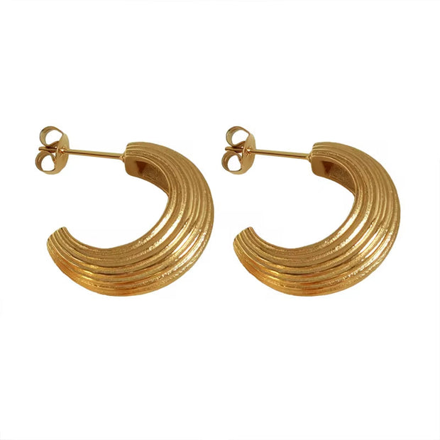 JEWELRY EH03 Factory Supply Hong Kong Style Simple Earrings Unique Striped C-Ring Earrings