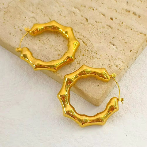 New Punk Bamboo round Gold Earrings Hoop Thick Earrings Twisted Big Metal Geometric for Women Drop Earrings Fashionable