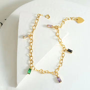 Fashion Gold Plating Titanium Steel Link Chain Zircon Stainless Steel CZ Square Bracelet for Ladies