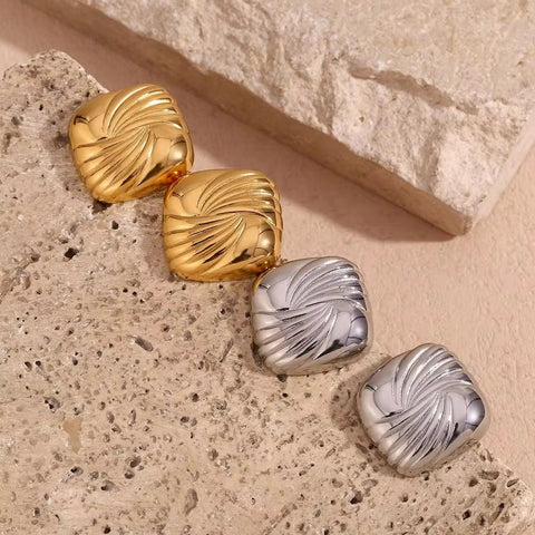 Dropshipping Trend 2024 Square Engraved Wing Stud Earrings Gold Plated Statement Jewelry Stainless Steel Earrings