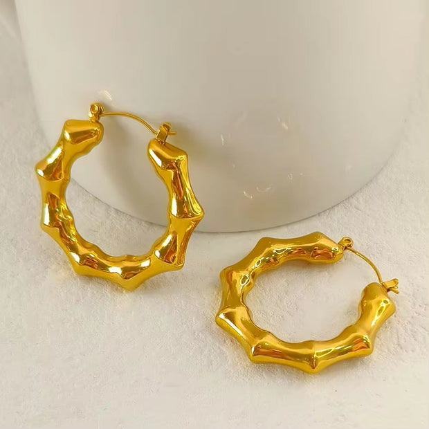 New Punk Bamboo round Gold Earrings Hoop Thick Earrings Twisted Big Metal Geometric for Women Drop Earrings Fashionable