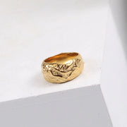 FANJIN Jewelry Wholesale 18K Gold Plated Band Meteor Crater Chunky Stainless Steel Rings for Women Statement Rings