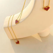Elegant Stainless Steel Red Heart Pendant Necklace Titanium Steel Acrylic for Women Jewelry