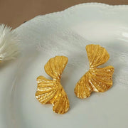 JEWELRY EH103 Fashion Ginkgo Biloba Earrings Fashion Earrings Exaggerated Heavy Duty Stainless Steel Earrings
