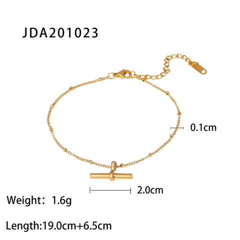 Dainty 18K Gold Plated Stainless Steel Simple Jewelry Gift Waterproof Chain Cross Double Layer Daity Anklet for Women