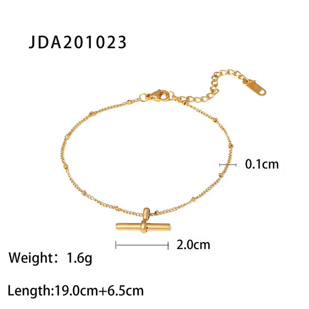 Dainty 18K Gold Plated Stainless Steel Simple Jewelry Gift Waterproof Chain Cross Double Layer Daity Anklet for Women