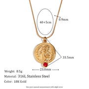 Engraved La Dolce Vita Fashion Lady Pendant Necklace Red Zircon Gold Plated Stainless Steel Jewelry