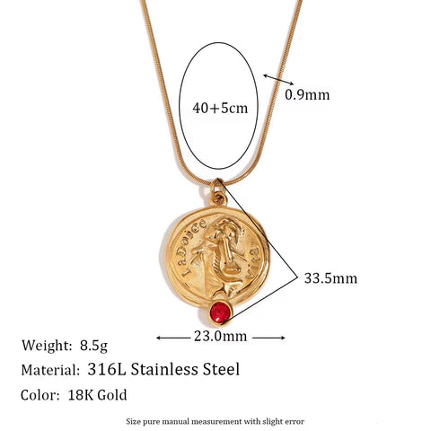 Engraved La Dolce Vita Fashion Lady Pendant Necklace Red Zircon Gold Plated Stainless Steel Jewelry