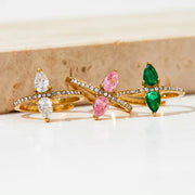 INS Charm Gold Plated Drop Shape Crystal Rhinestone Rings Waterproof Stainless Steel Jewelry Wrap Open Rings Gift for Women