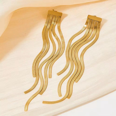 Hot Sell Snake Bone Chain Tassel Earrings Women Jewelry Designer Stainless Steel 18K Gold Plated Fringe Earrings