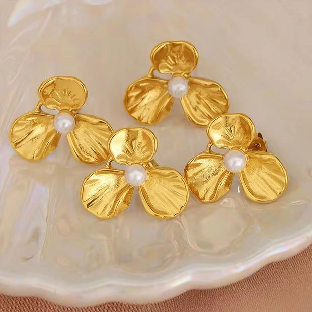 JEWELRY EH139 China Wholesale New Pearl Stainless Steel Earrings Petal Earrings Gold-Plated 18K for Women