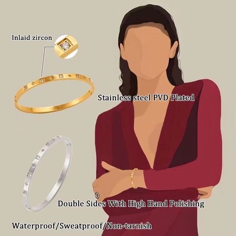 Luxury Gold Plated Oval Zircon Cuff Bracelets Stainless Steel Pave Zircon Bangle