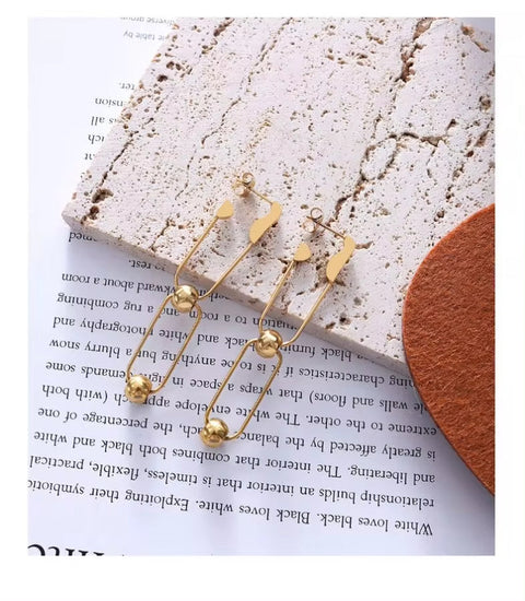 Designer Custom French Bohemian Fashion Jewelry 18K Gold Plated Stainless Steel Paper Clip Ball Studs Earrings