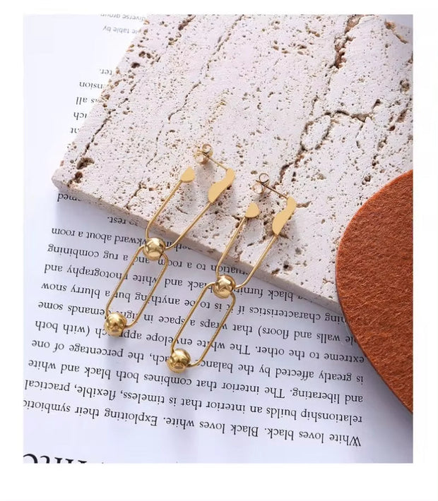 Designer Custom French Bohemian Fashion Jewelry 18K Gold Plated Stainless Steel Paper Clip Ball Studs Earrings