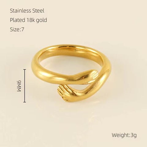 High Quality Vintage Wide Love Hands Embracing Ring Stainless Steel Tarnish Free Hand Hug Open Ring
