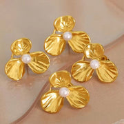 JEWELRY EH139 China Wholesale New Pearl Stainless Steel Earrings Petal Earrings Gold-Plated 18K for Women