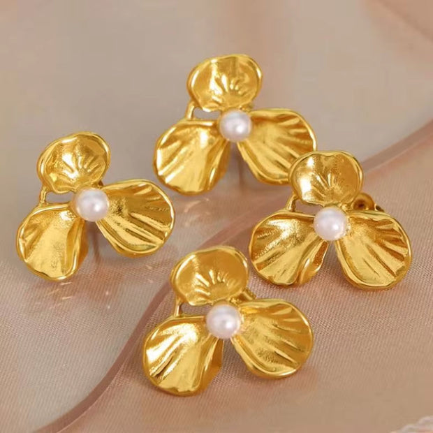 JEWELRY EH139 China Wholesale New Pearl Stainless Steel Earrings Petal Earrings Gold-Plated 18K for Women